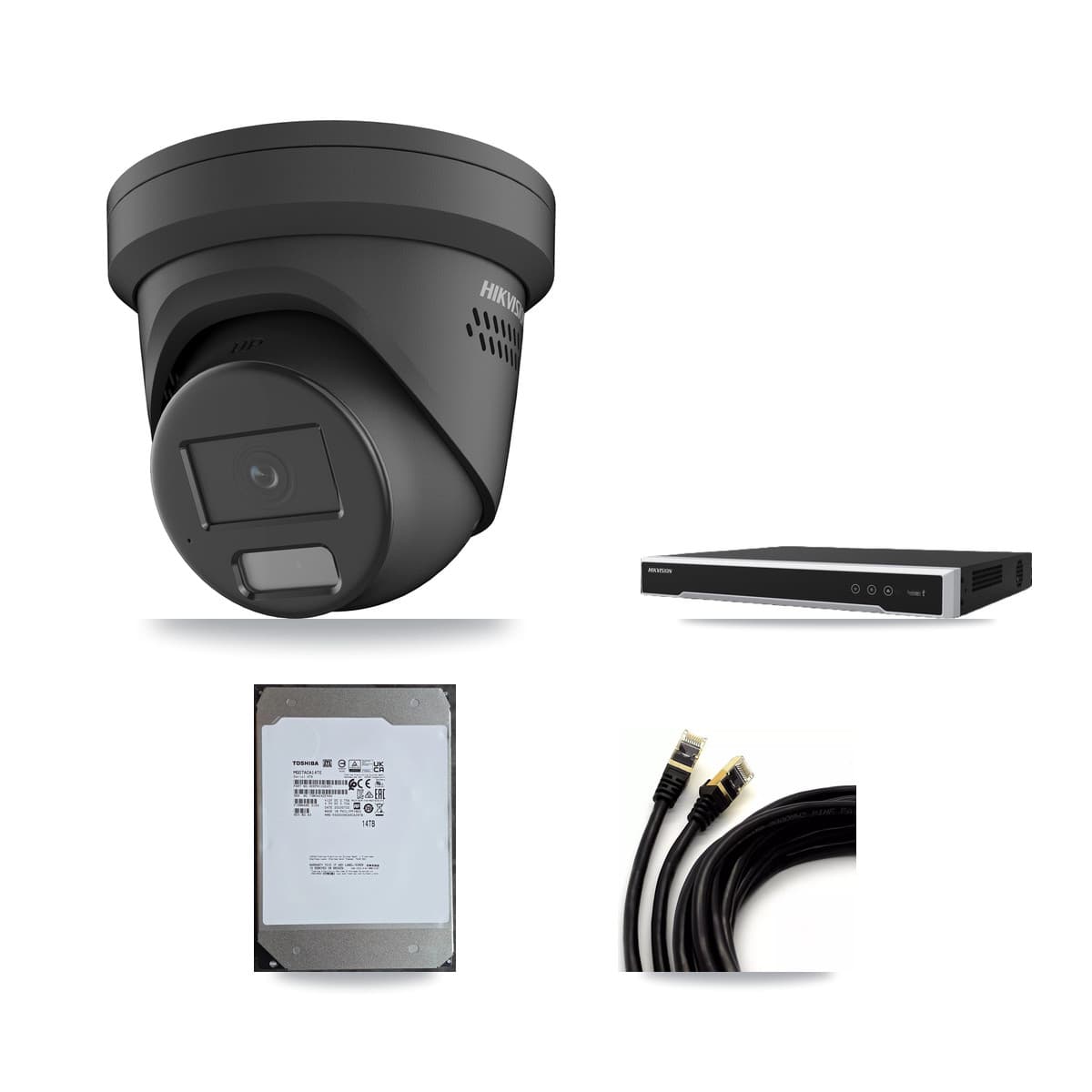 Hikvision 8-Channel 4MP CCTV Kit — 8 Black Turret Cameras + 14TB Recording