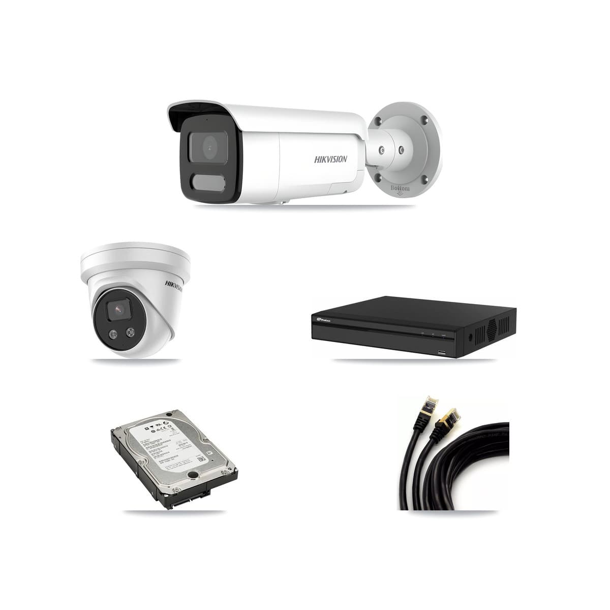Hikvision & Prolux 4-Channel 4MP – 5MP CCTV Kit — 2 4MP Bullet + 2 5MP Turret Cameras + 5TB Recording
