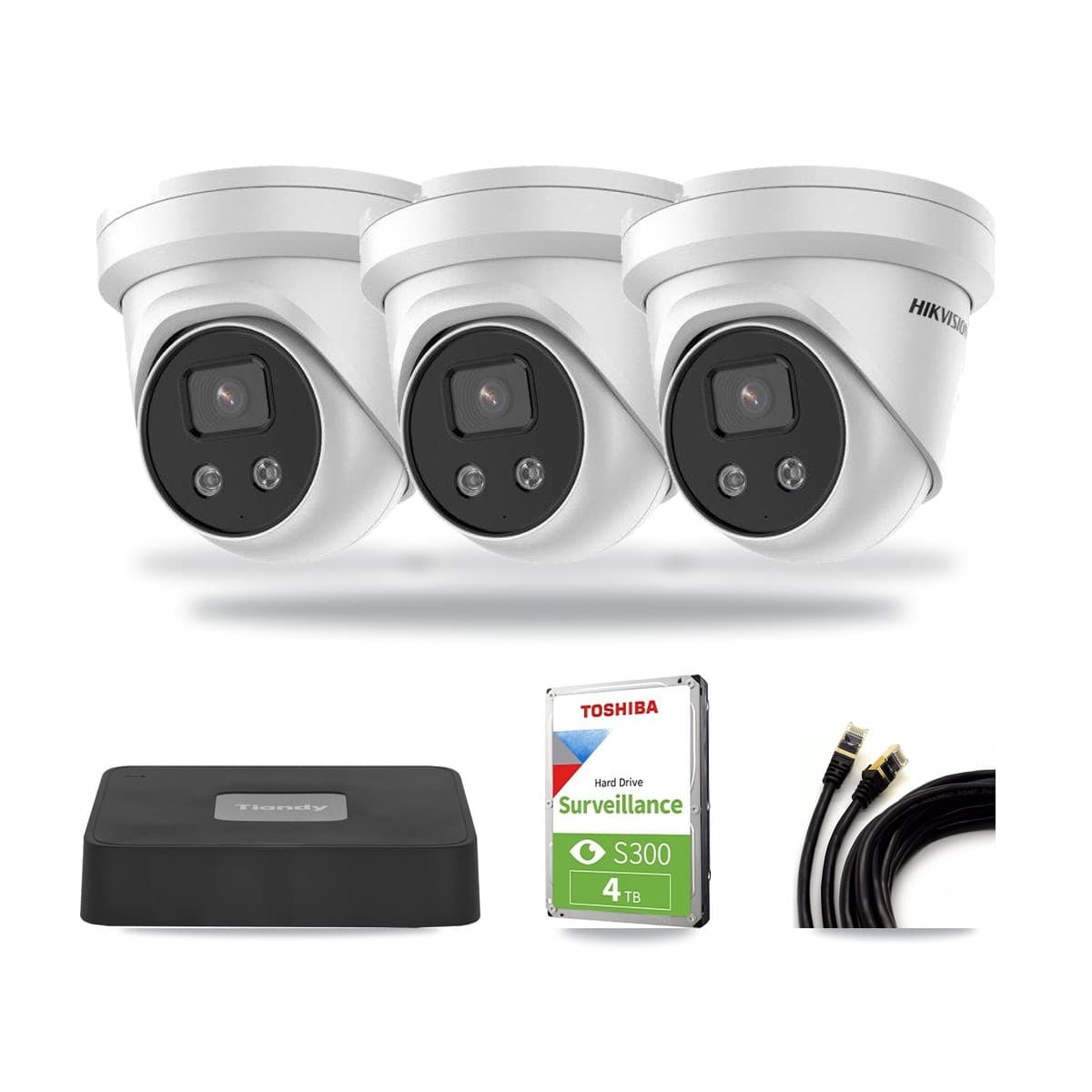 Hikvision & Tiandy 4-Channel 5MP CCTV Kit — 3 Turret Cameras + 4TB Recording - Image 1