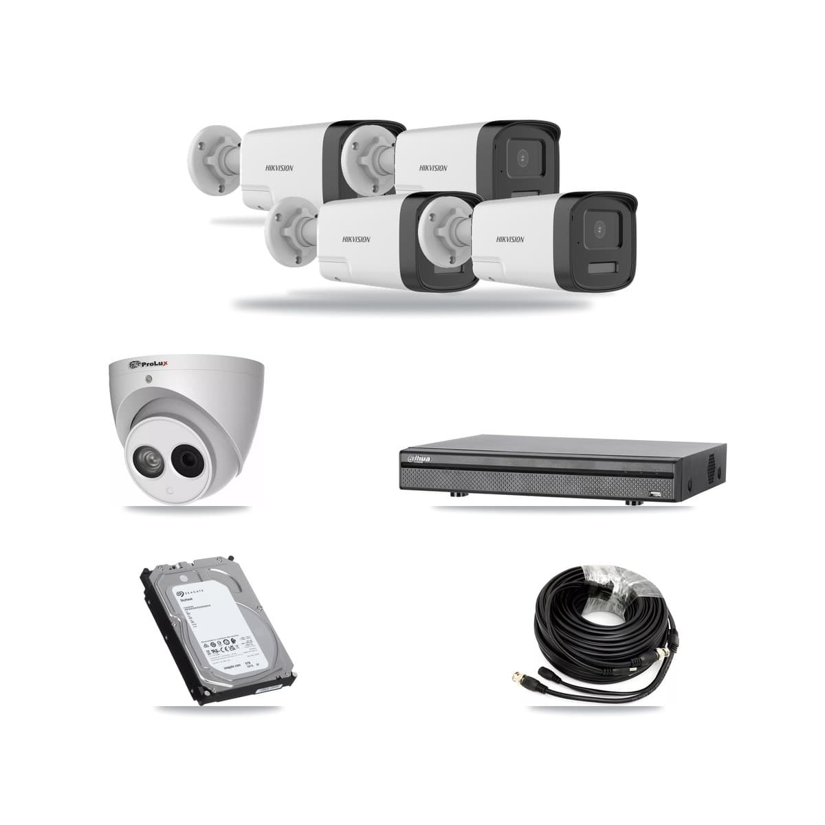 8-Channel 4MP – 5MP CCTV Kit — 4 DS-2CE17K0T 5MP Bullet + 1 PXC-612C4W-A 4MP Turret Cameras + 6TB Recording (DH-XVR5108H Recorder) - Image 1
