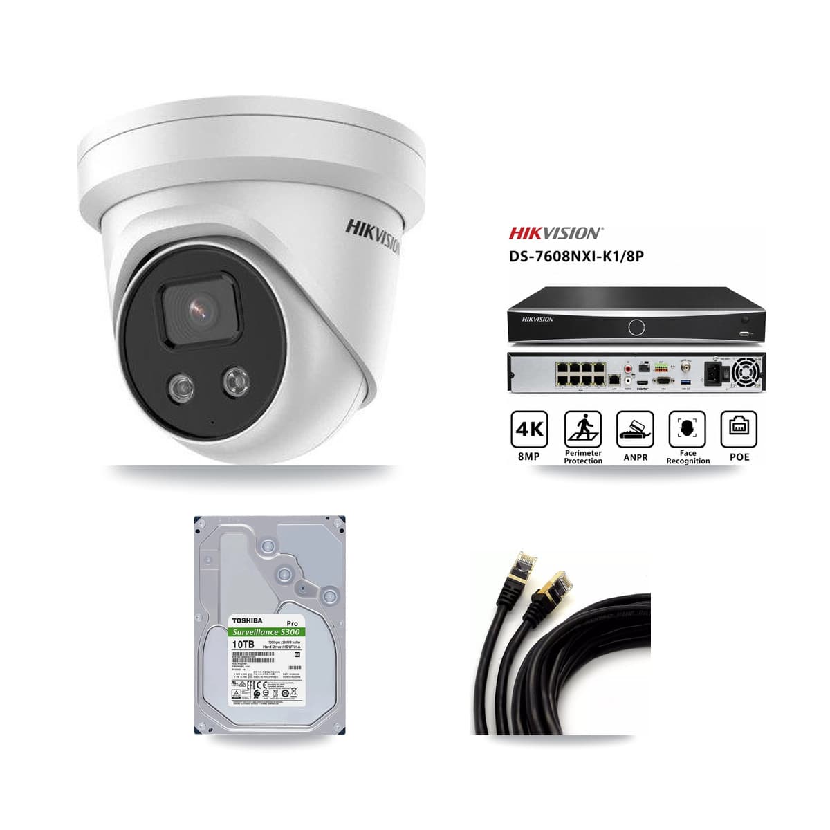 Hikvision 8-Channel 5MP CCTV Kit — 7 Turret Cameras + 10TB Recording (DS-7608NXI Recorder)
