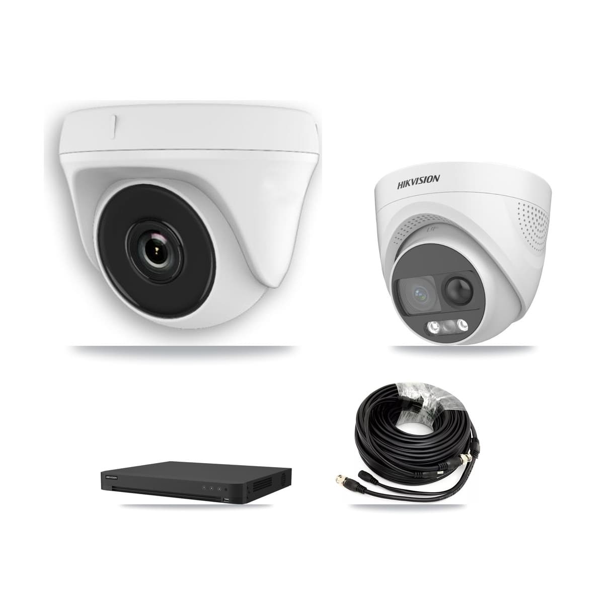 Hikvision 32-Channel 2MP – 5MP CCTV Kit — 1 DS-2CE72KF3T 5MP Turret + 3 White HDT-2MP-N20W 2MP Dome Cameras + 3TB Recording (IDS-7232HQHI Recorder)