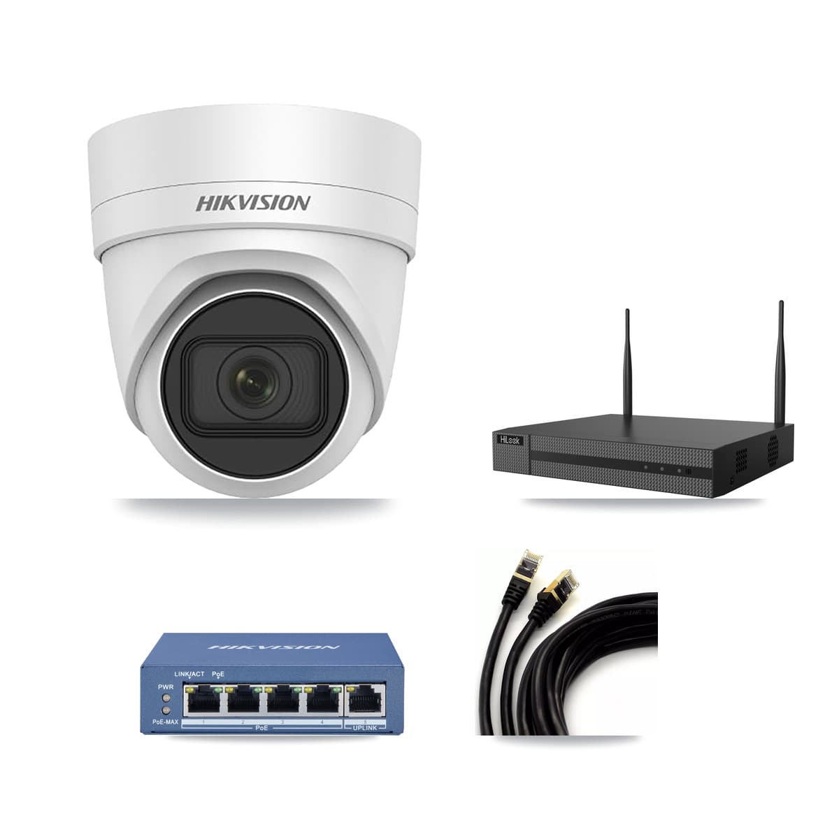Hikvision & HiLook 4-Channel 4MP CCTV Kit — 2 DS-2CD2H45FWD Turret Cameras + 3TB Recording