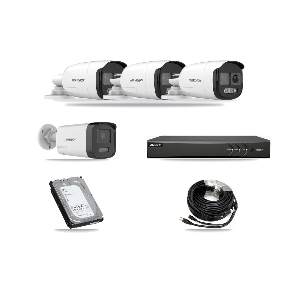 Hikvision & ANNKE 4-Channel 5MP CCTV Kit — 3 DS-2CE12KF3T + 1 DS-2CE17K0T Bullet Cameras + 6TB Recording - Image 1