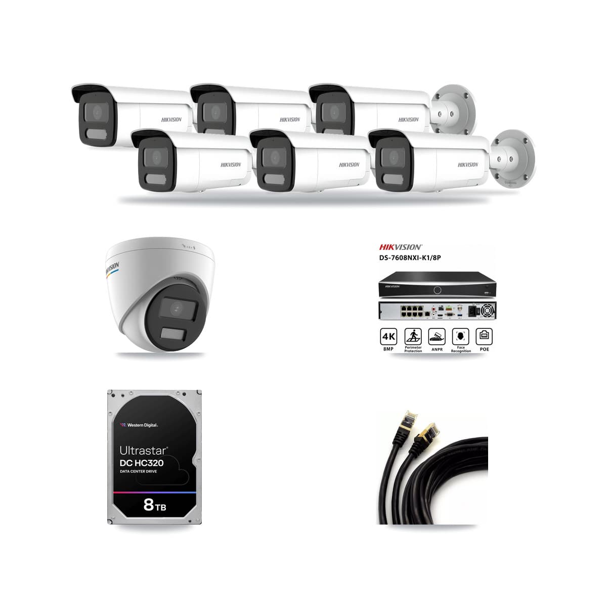 Hikvision 8-Channel 2MP – 4MP CCTV Kit — 1 2MP Turret + 6 4MP Bullet Cameras + 8TB Recording - Image 1