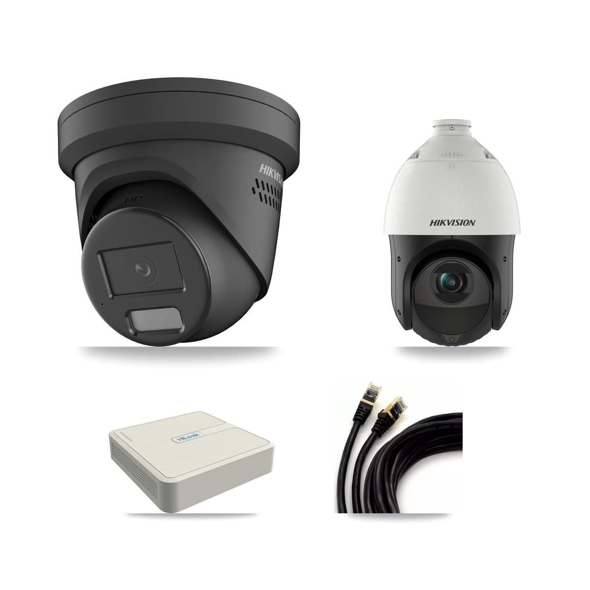 Hikvision & HiLook 8-Channel 4MP CCTV Kit — 1 Black DS-2CD2347G2 Turret + 1 DS-2DE4425IW PTZ Cameras + 3TB Recording - Image 1