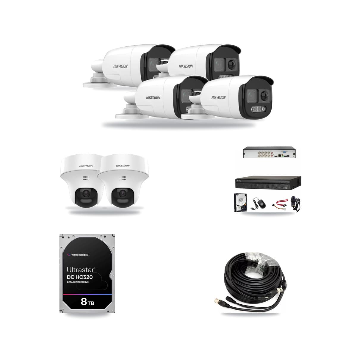 Hikvision & Dahua 8-Channel 5MP CCTV Kit — 4 DS-2CE12KF3T Bullet + 2 DS-2CE70K0T Turret Cameras + 8TB Recording - Image 1