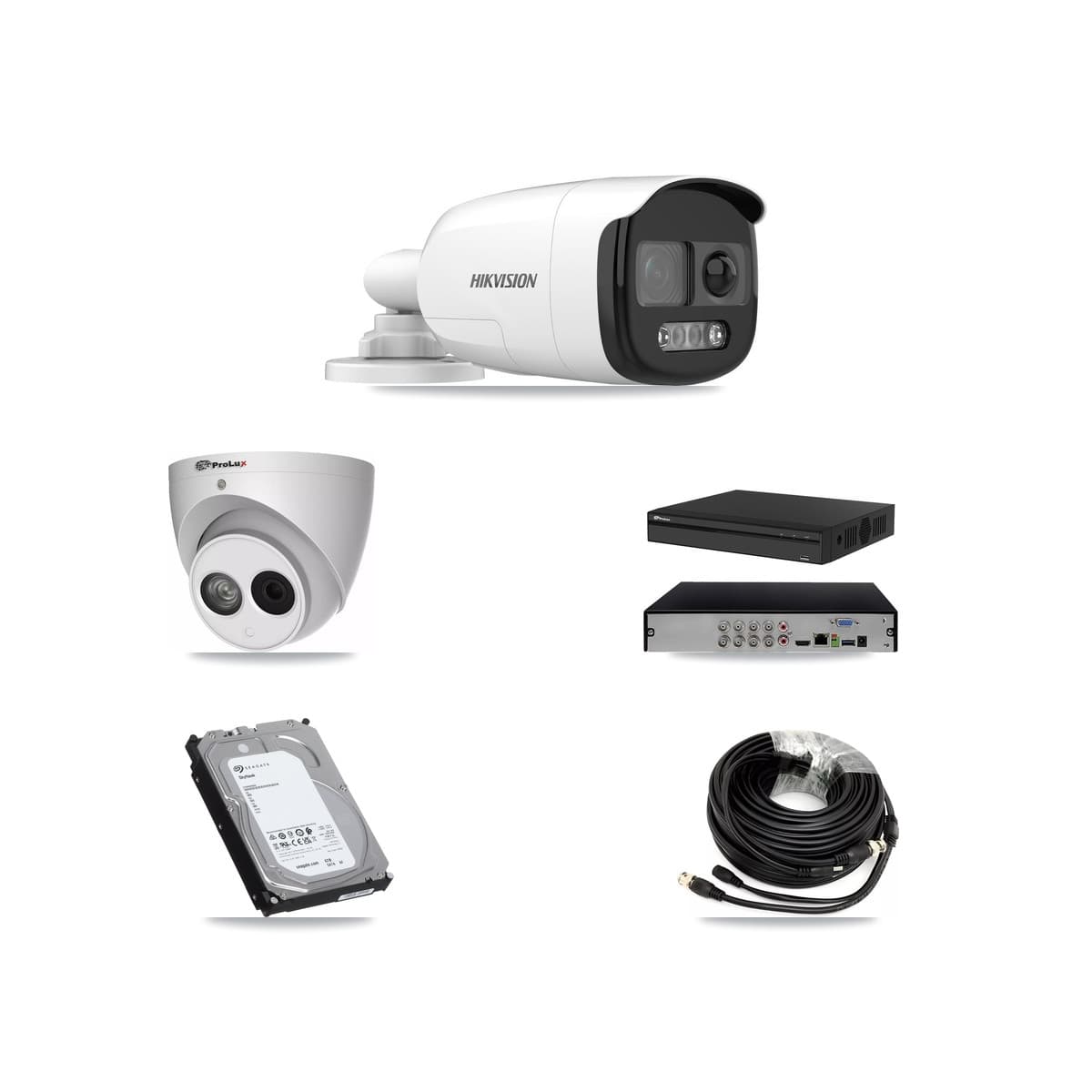 Hikvision & Prolux 8-Channel 4MP – 5MP CCTV Kit — 5 DS-2CE12KF3T 5MP Bullet + 1 PXC-612C4W-A 4MP Turret Cameras + 6TB Recording (PXD-5108HS Recorder) - Image 1