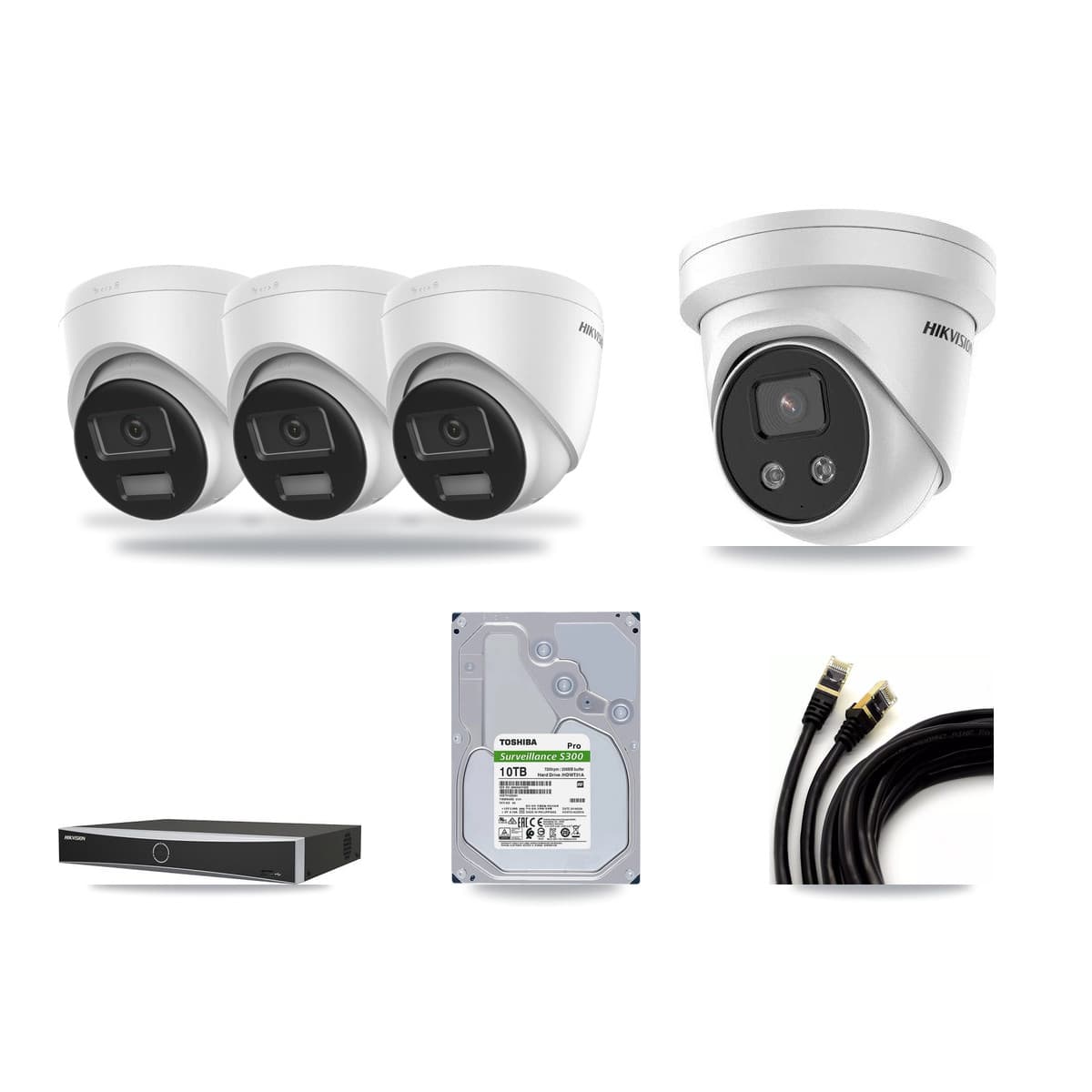 Hikvision 4-Channel 5MP – 4K CCTV Kit — 3 DS-2CD1383G2-LIU 4K + 1 DS-2CD3356G2-ISU 5MP Turret Cameras + 10TB Recording (DS-7604NXI-K1/4P Recorder) - Image 1