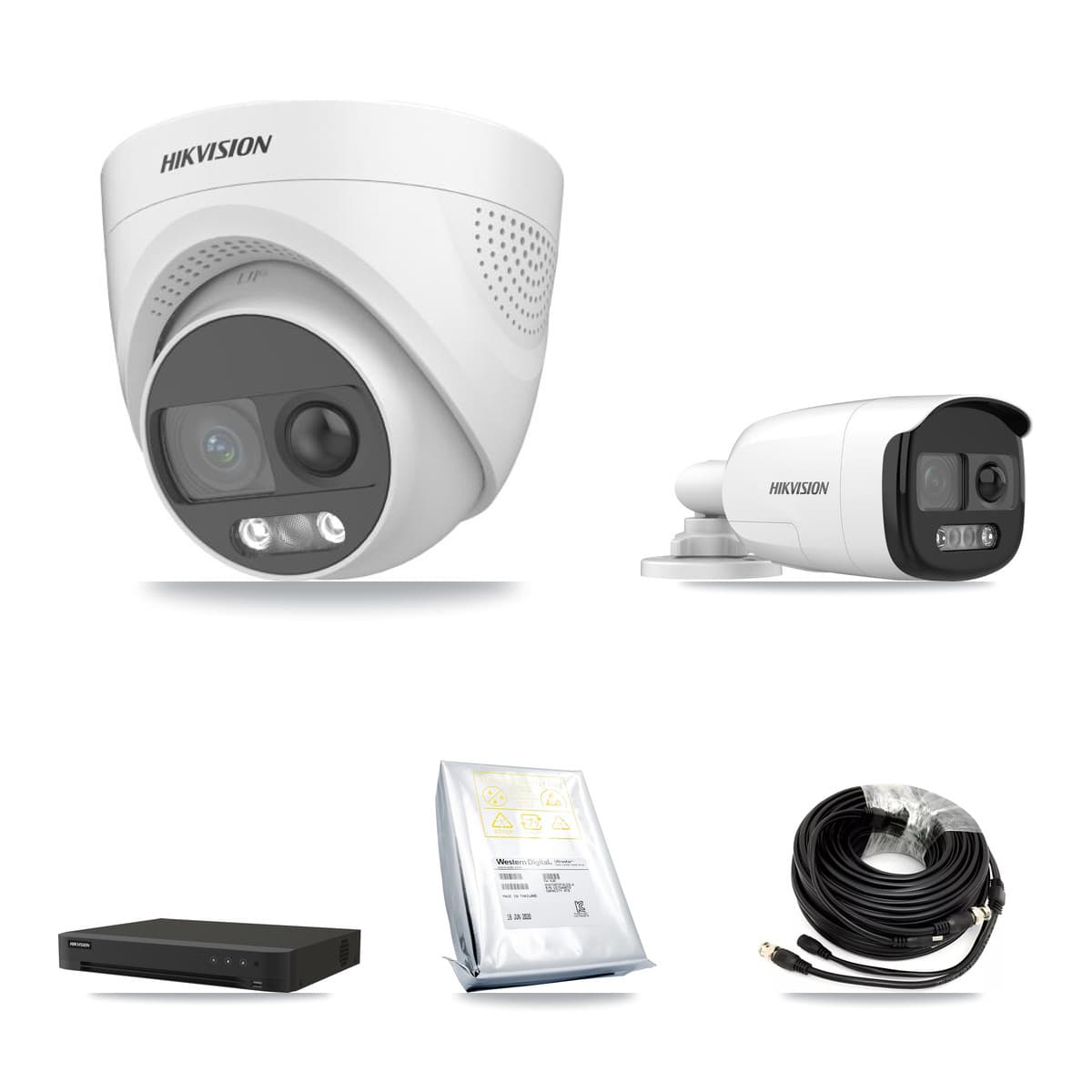 Hikvision 8-Channel 5MP CCTV Kit — 1 DS-2CE12KF3T-PIRXO Bullet + 5 DS-2CE72KF3T-PIRXO Turret Cameras + 8TB Recording (IDS-7208HUHI-M1/XT Recorder)