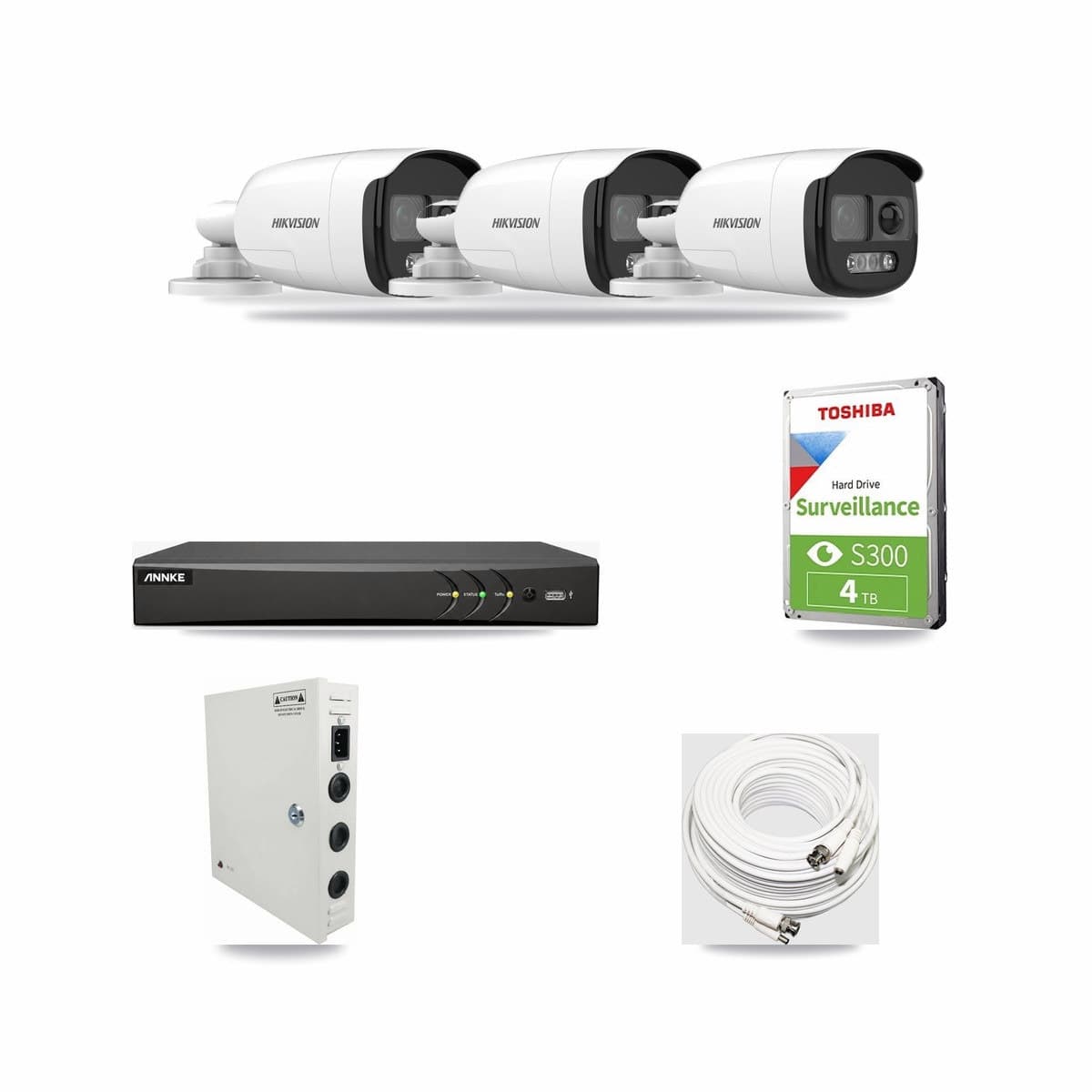 Hikvision & ANNKE 4-Channel 5MP CCTV Kit — 3 DS-2CE12KF3T Bullet Cameras + 4TB Recording - Image 1