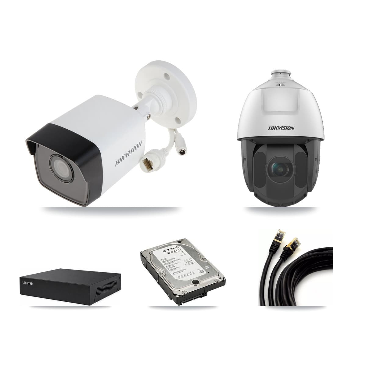 Hikvision & Longse 8-Channel 2MP – 5MP CCTV Kit — 3 5MP Bullet + 1 2MP PTZ Cameras + 5TB Recording