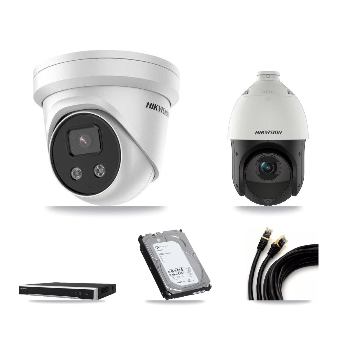 Hikvision 8-Channel 4MP – 5MP CCTV Kit — 3 5MP Turret + 1 4MP PTZ Cameras + 6TB Recording