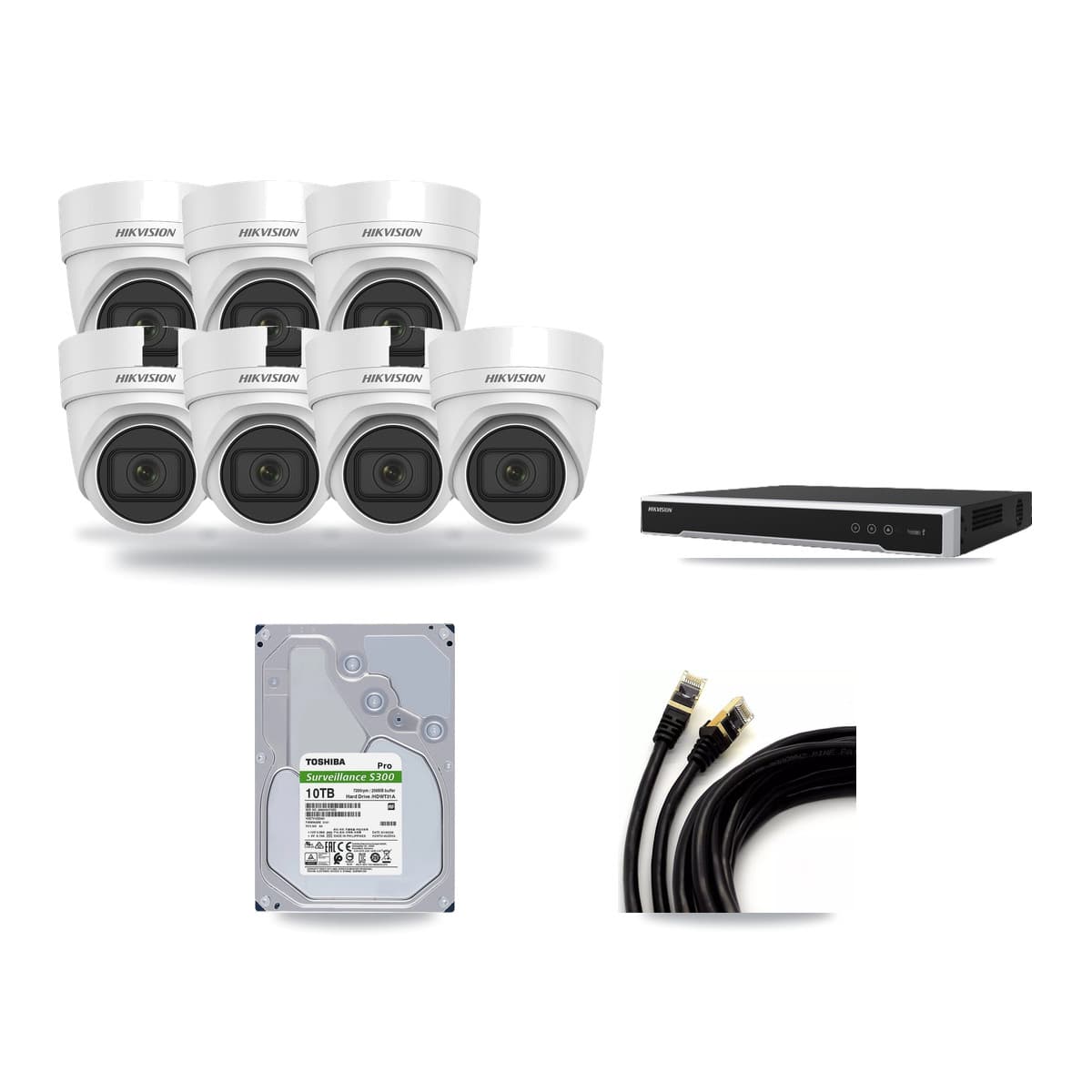 Hikvision 16-Channel 4MP CCTV Kit — 7 DS-2CD2H45FWD Turret Cameras + 10TB Recording (DS-7616NI-M2 Recorder) - Image 1