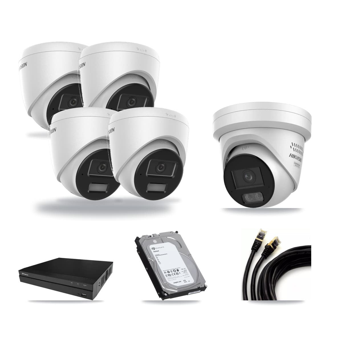 Hikvision & Prolux 8-Channel 4MP CCTV Kit — 4 DS-2CD1343G2 + 1 DS-2CD2347G3 Turret Cameras + 6TB Recording - Image 1
