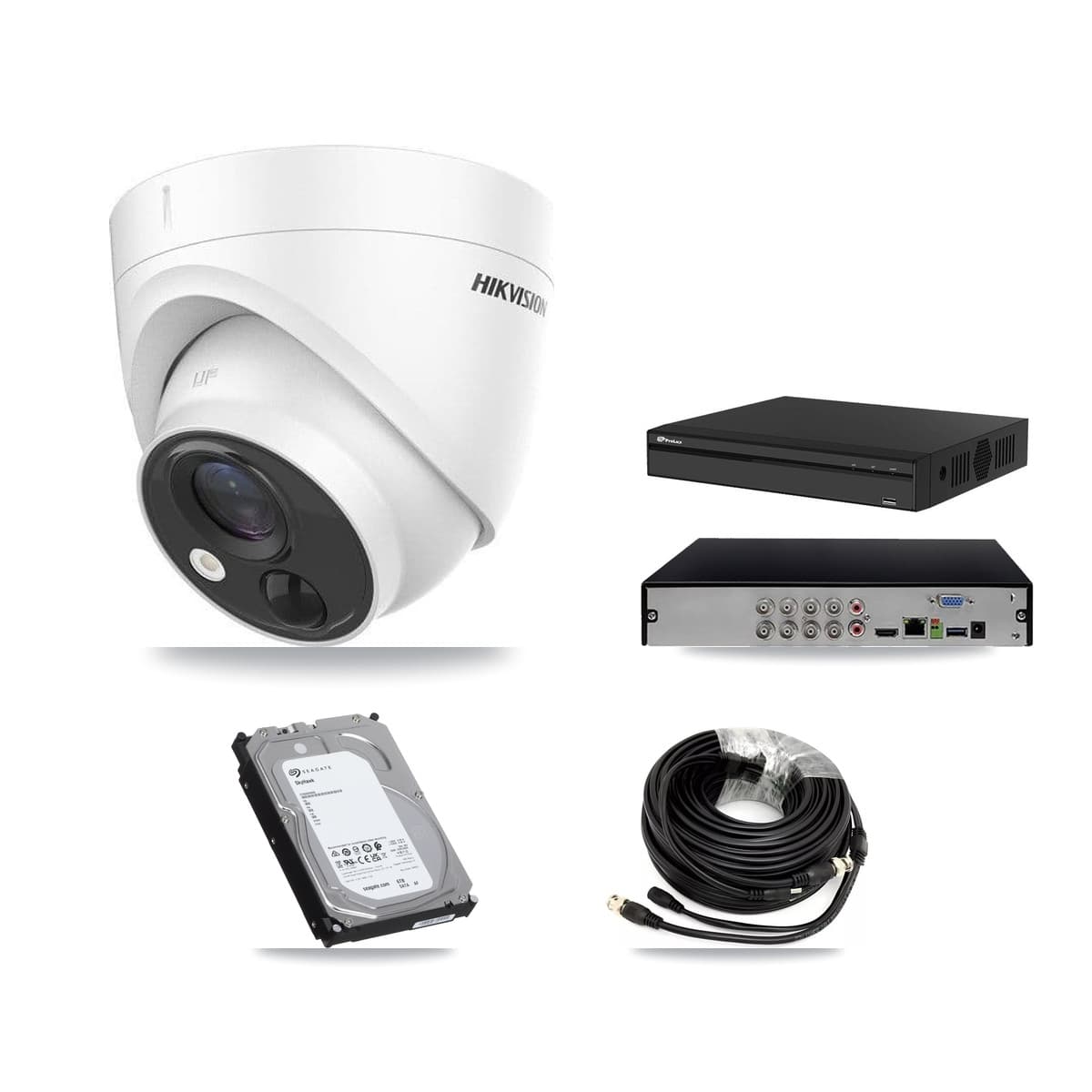 Hikvision & Prolux 8-Channel 5MP CCTV Kit — 6 DS-2CE71H0T Turret Cameras + 6TB Recording (PXD-5108HS Recorder)