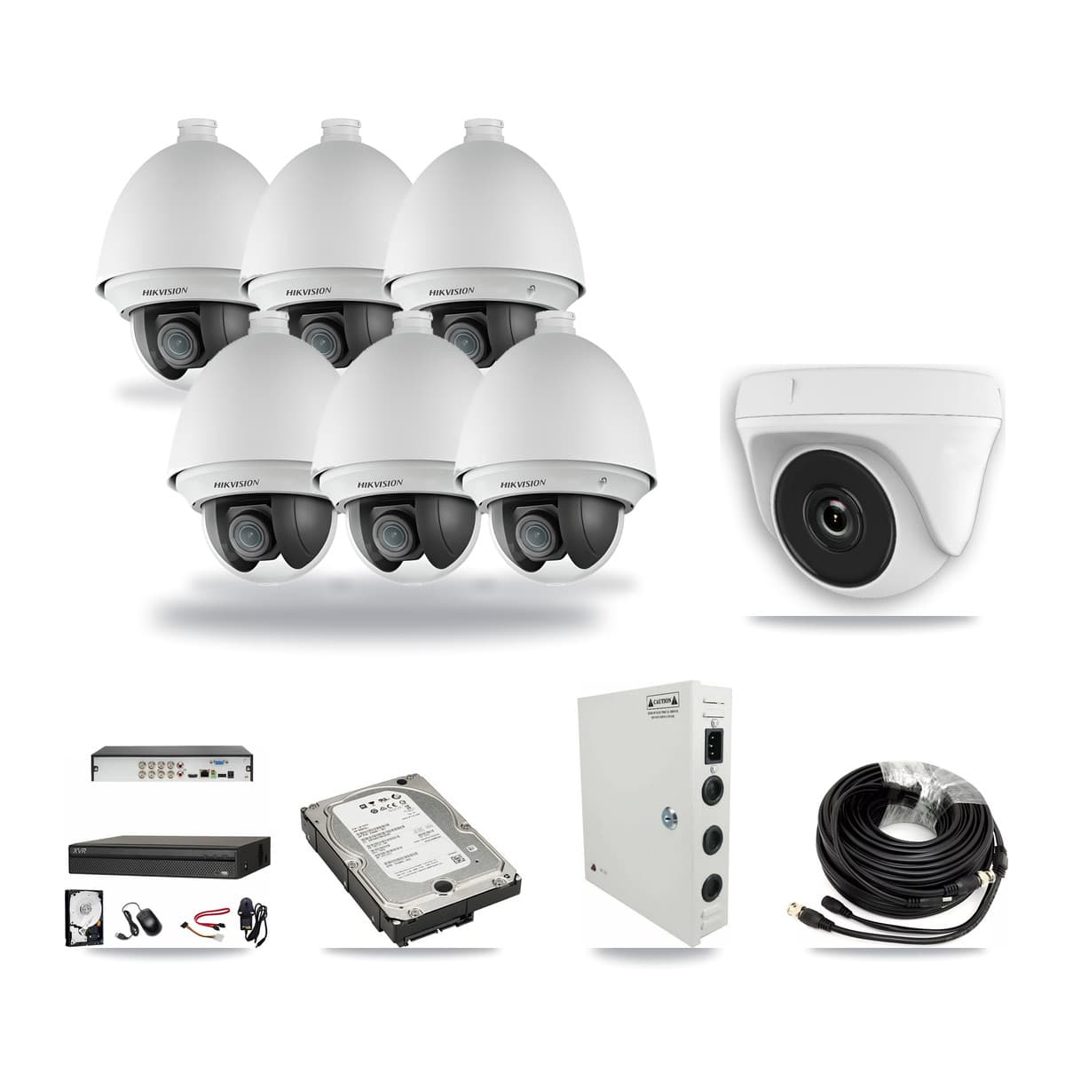 Hikvision & Dahua 8-Channel 2MP CCTV Kit — 6 PTZ + 1 White Dome Cameras + 5TB Recording (XVR-3108AD Recorder) - Image 1