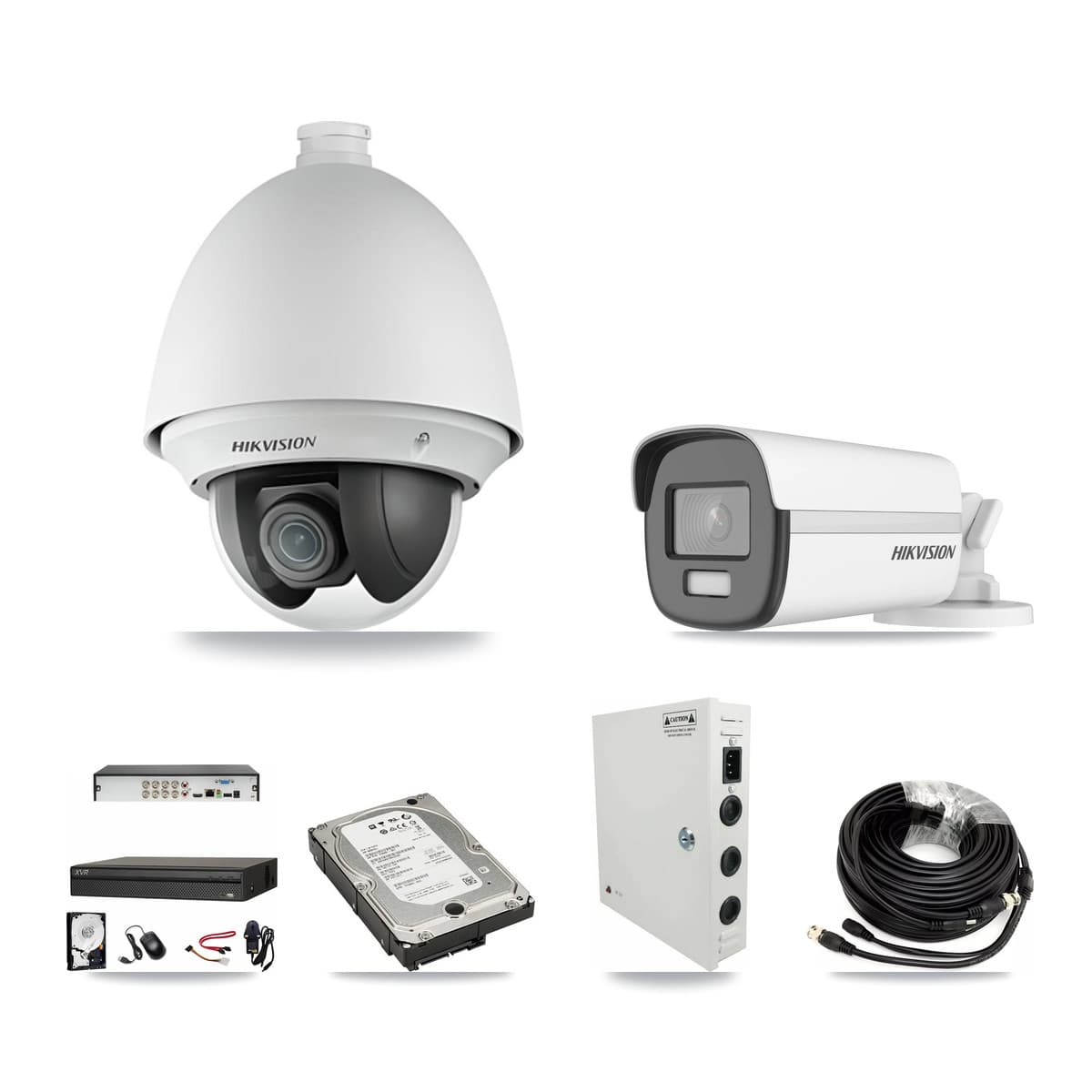 Hikvision & Dahua 8-Channel 2MP – 4K CCTV Kit — 3 2MP PTZ + 1 4K Bullet Cameras + 5TB Recording (XVR-3108AD Recorder)