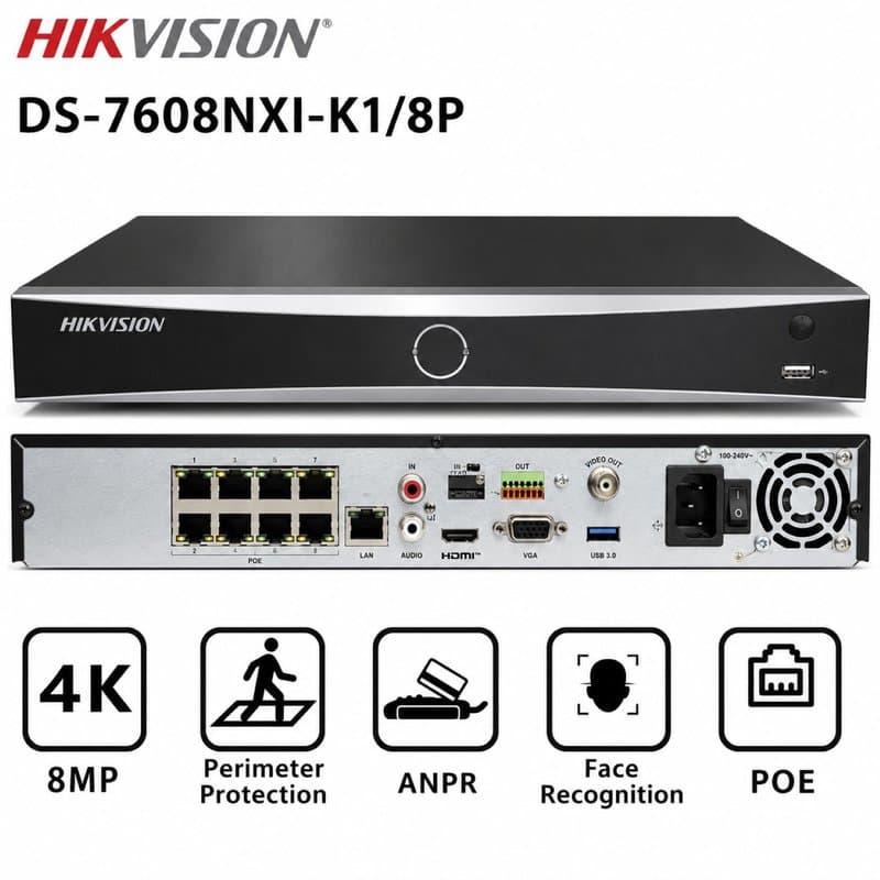 Hikvision 8-ch PoE 1U K Series AcuSense 4K NVR