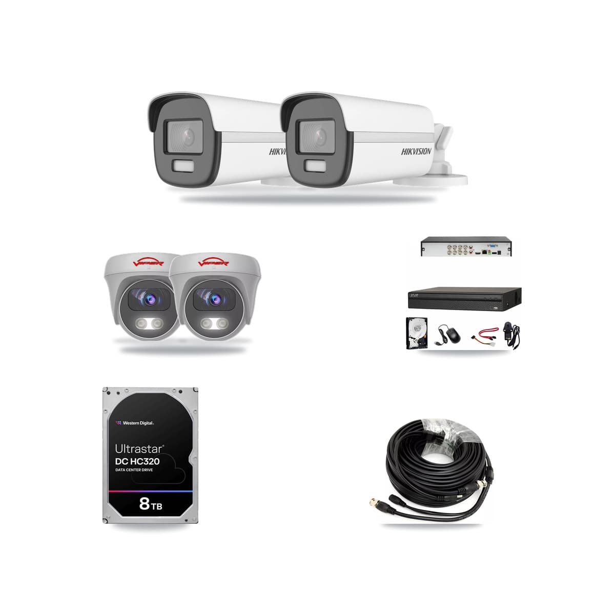 8-Channel 5MP – 4K CCTV Kit — 2 4K Bullet + 2 White 5MP Cameras + 8TB Recording (XVR-3108AD Recorder) - Image 1