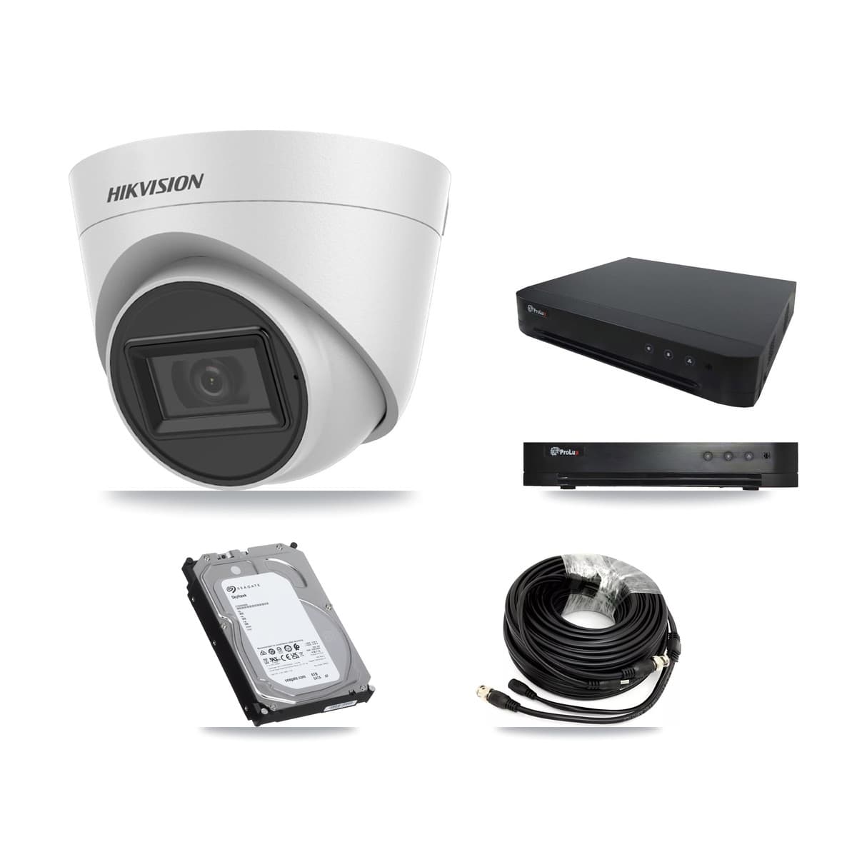 Hikvision & Prolux 16-Channel 5MP CCTV Kit — 4 White Turret Cameras + 6TB Recording