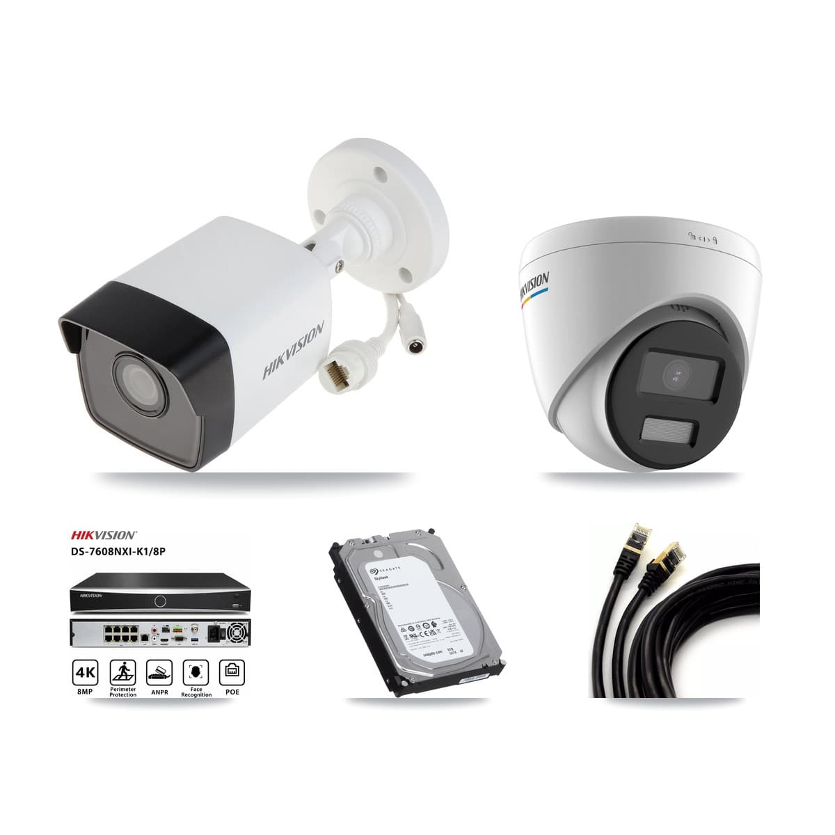 Hikvision 8-Channel 2MP – 5MP CCTV Kit — 3 5MP Bullet + 3 2MP Turret Cameras + 6TB Recording (DS-7608NXI Recorder)