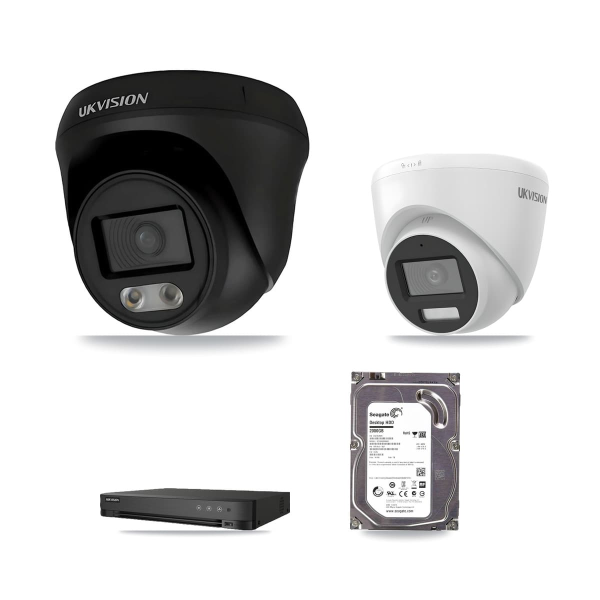 Hikvision 8-Channel 4K CCTV Kit — 2 UKVISION Cameras + 2TB Recording (IDS-7208HUHI-M1/E Recorder)