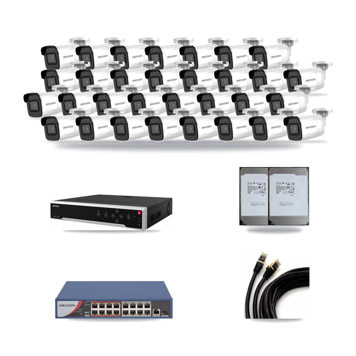 Hikvision 32-Channel 4K CCTV Kit — 31 Bullet Cameras + 2× 14TB Recording - Image 1