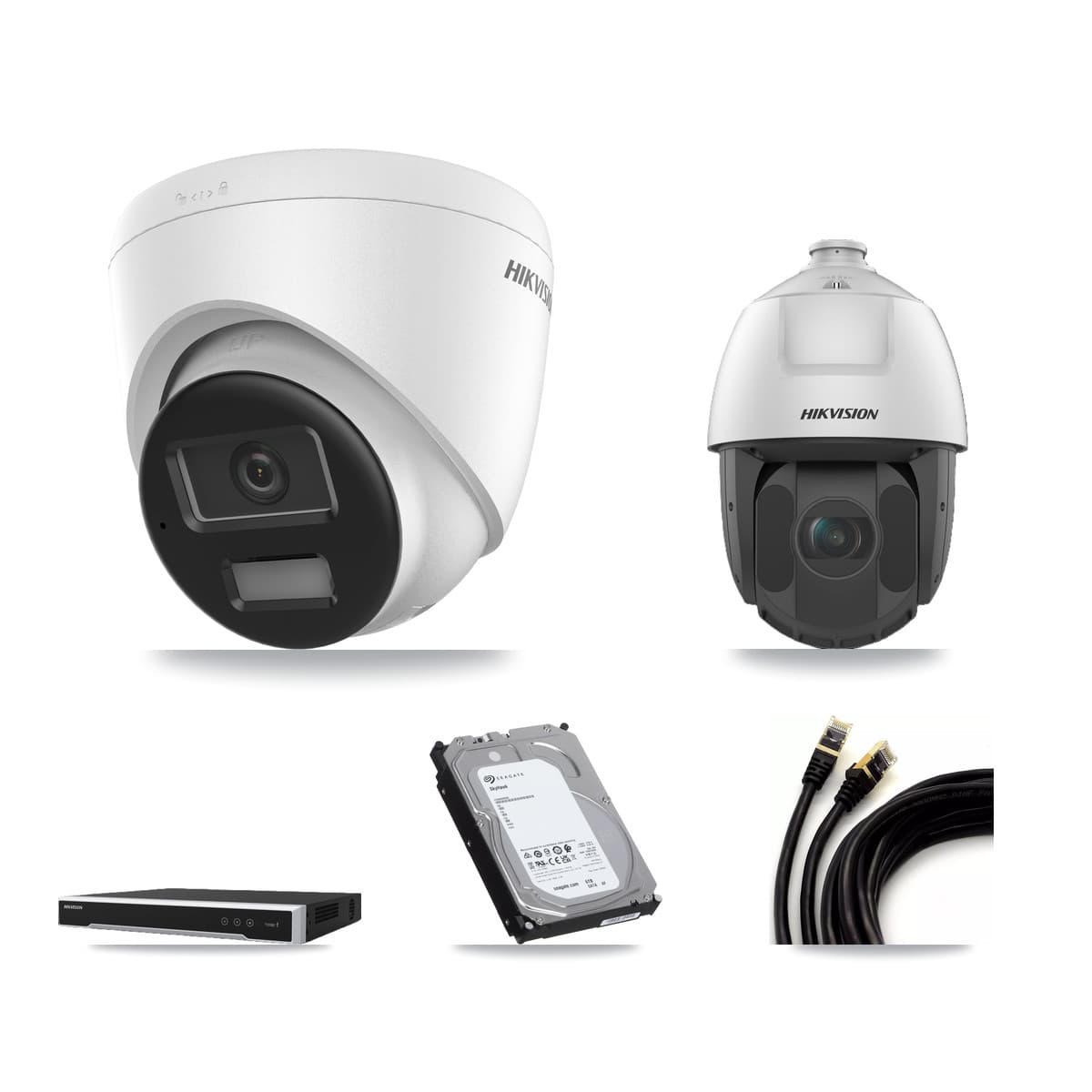 Hikvision 8-Channel 2MP – 4K CCTV Kit — 2 4K Turret + 1 2MP PTZ Cameras + 6TB Recording (DS-7608NI-M2 Recorder)