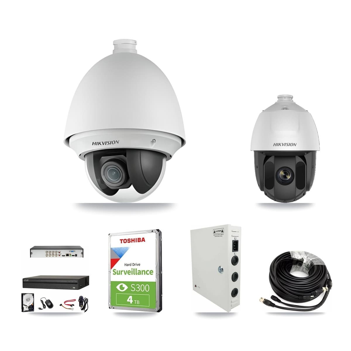 Hikvision & Dahua 8-Channel 2MP CCTV Kit — 5 DS-2AE4225T + 1 DS-2AE5225TI PTZ Cameras + 4TB Recording (XVR-3108AD Recorder)