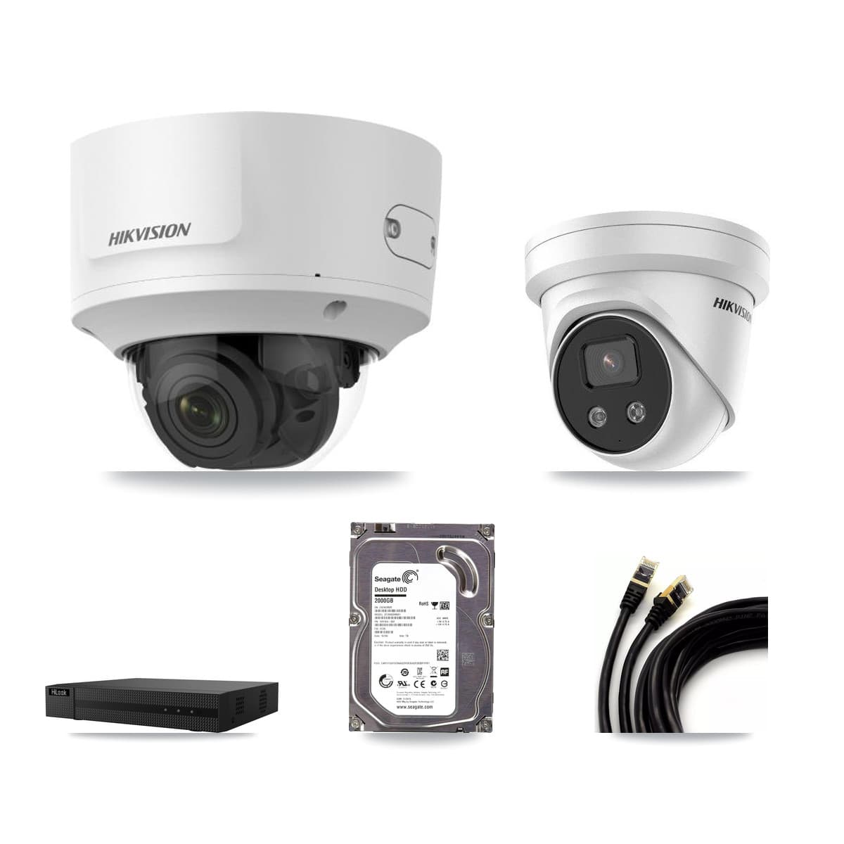 Hikvision & HiLook 8-Channel 2MP – 5MP CCTV Kit — 1 2MP Dome + 1 5MP Turret Cameras + 2TB Recording (NVR-108MH-D Recorder)