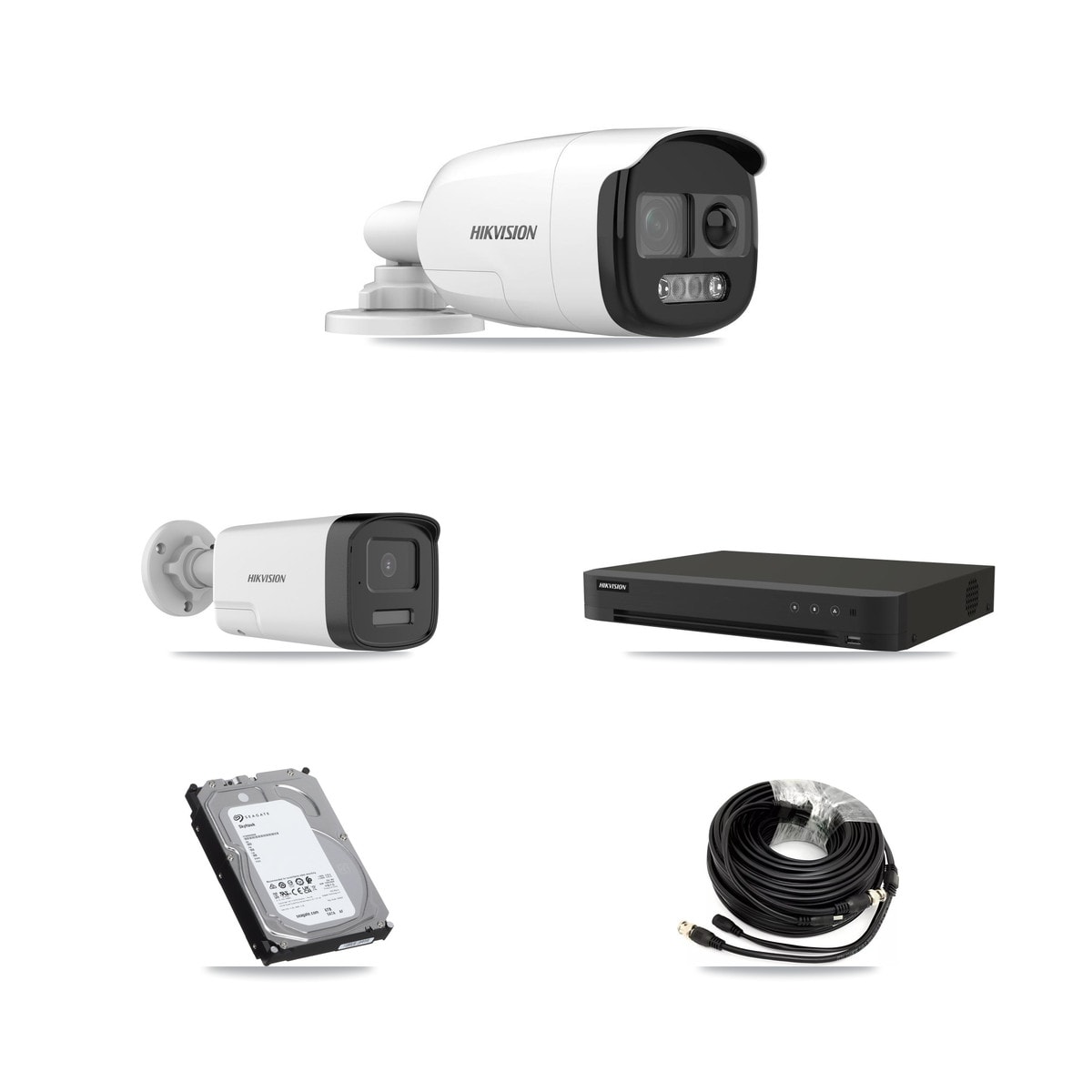 Hikvision IDS-7208HUHI-M1/XT 8-Channel DVR CCTV Kit — 7× DS-2CE12KF3T-PIRXO Bullet + 1× DS-2CE17K0T-LXTS Bullet 5MP Cameras + 6TB HDD