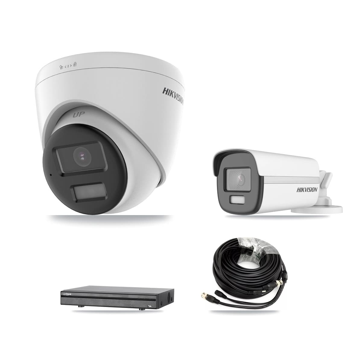 Hikvision & Dahua 8-Channel 4K CCTV Kit — 1 Bullet + 2 Turret Cameras + 8TB Recording (DH-XVR5108H Recorder) - Image 1