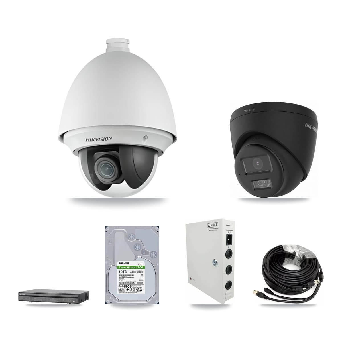 Hikvision & Dahua 8-Channel 2MP – 4K CCTV Kit — 6 2MP PTZ + 2 Black 4K Turret Cameras + 10TB Recording
