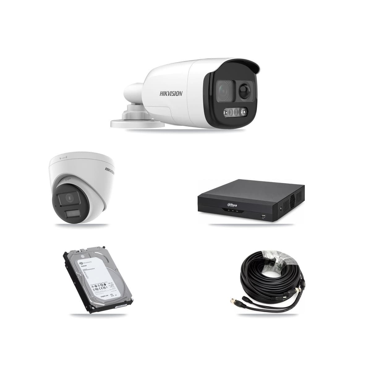 Hikvision & Dahua 4-Channel 5MP – 4K CCTV Kit — 1 5MP Bullet + 1 4K Turret Cameras + 6TB Recording