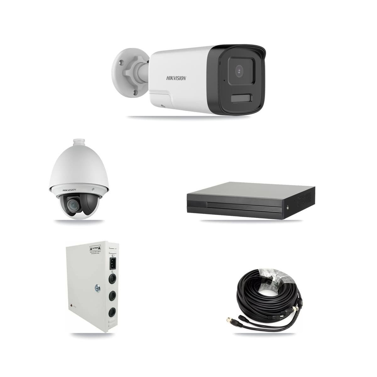 Hikvision 4-Channel 2MP – 5MP CCTV Kit — 1 DS-2AE4225T 2MP PTZ + 2 DS-2CE17K0T 5MP Bullet Cameras + 3TB Recording (XVR-3104HS Recorder)
