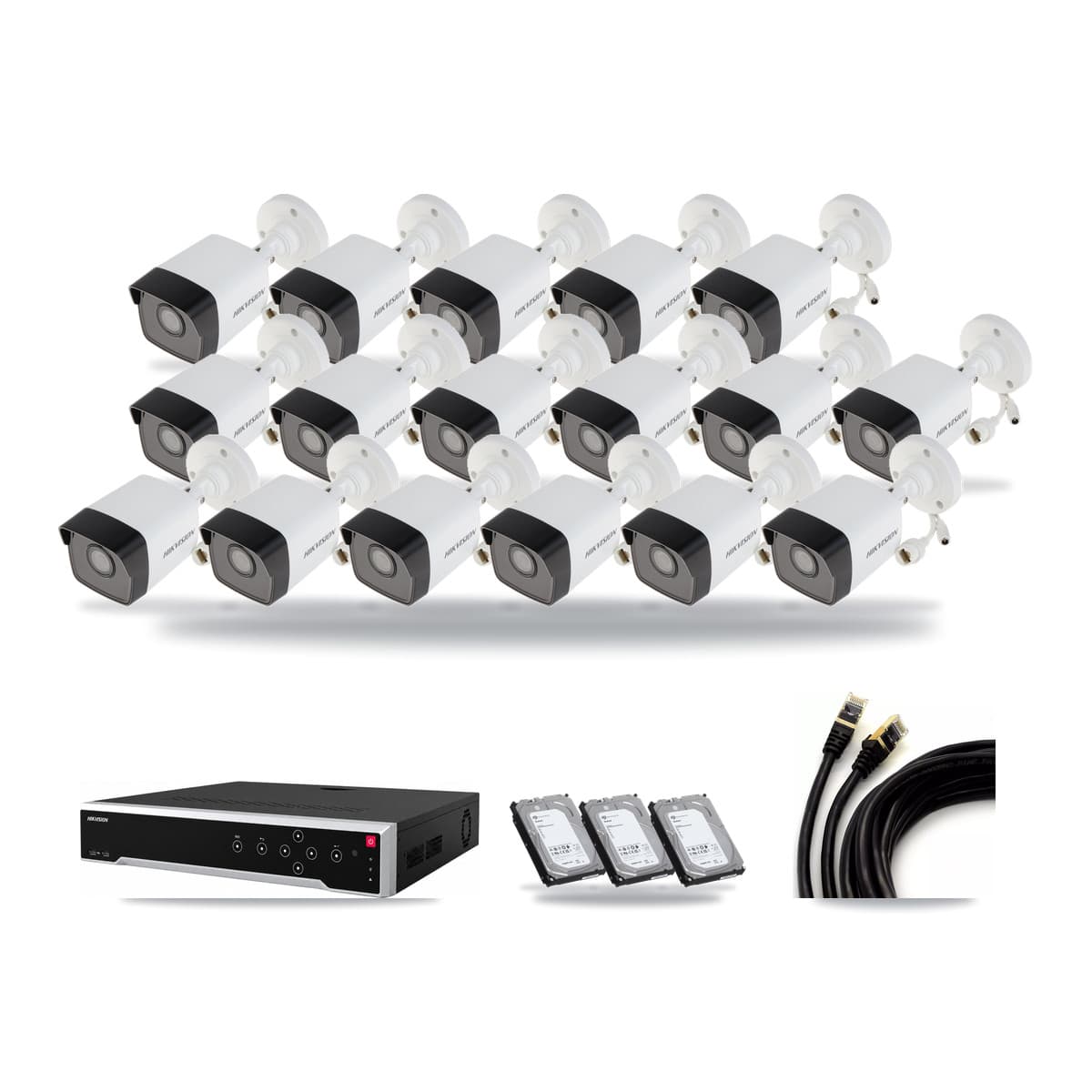 Hikvision 32-Channel 5MP CCTV Kit — 17 DS-2CD1053G0 Bullet Cameras + 3× 6TB Recording - Image 1