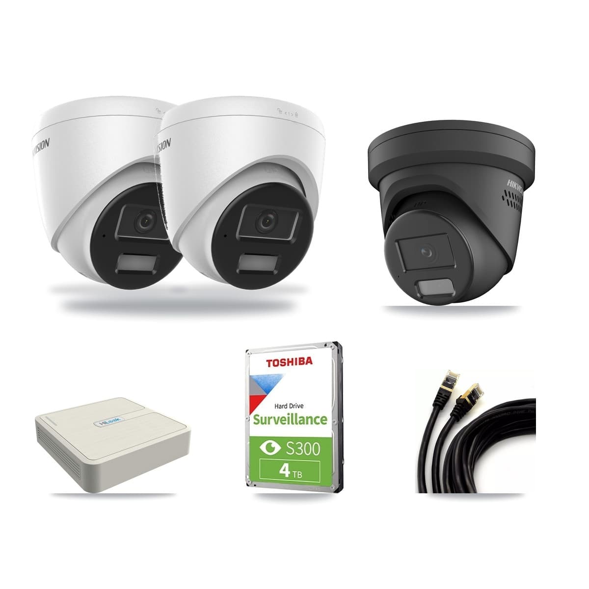 Hikvision & HiLook 8-Channel 4MP CCTV Kit — 2 DS-2CD1343G2 + 1 DS-2CD2347G2 Turret Cameras + 4TB Recording - Image 1