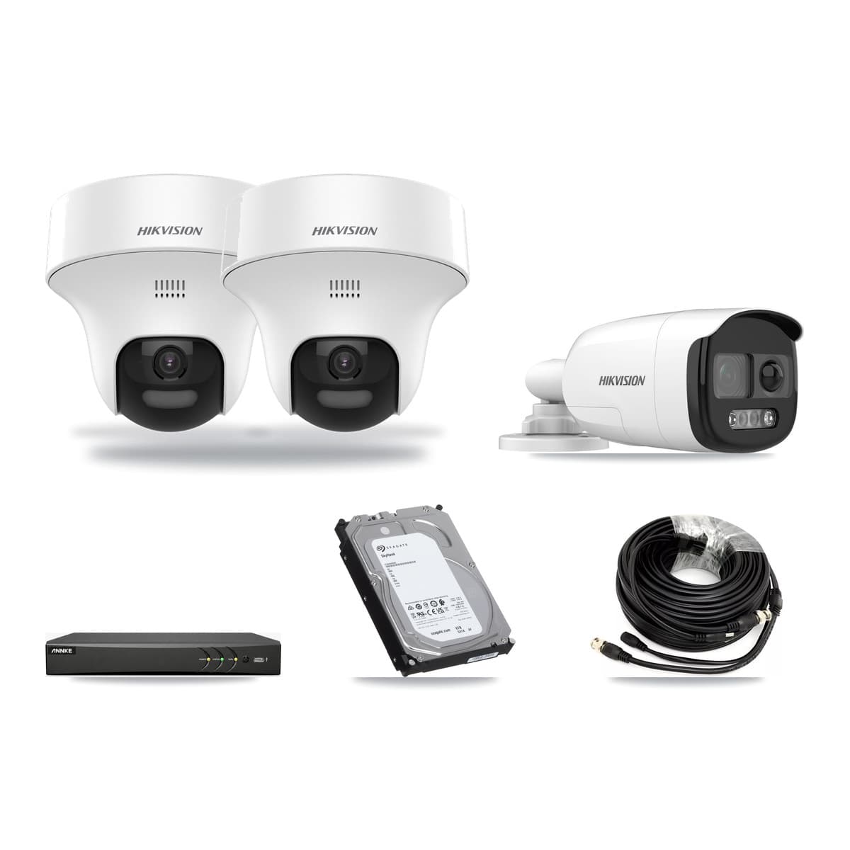 Hikvision & ANNKE 4-Channel 5MP CCTV Kit — 1 DS-2CE12KF3T Bullet + 2 DS-2CE70K0T Turret Cameras + 6TB Recording - Image 1