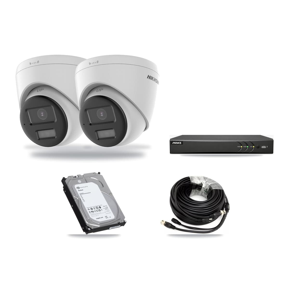 Hikvision & ANNKE 4-Channel 5MP CCTV Kit — 2 DS-2CE78K0T-LPTS Turret Cameras + 6TB Recording (AN-DV4-8MP-D941BB Recorder) - Image 1