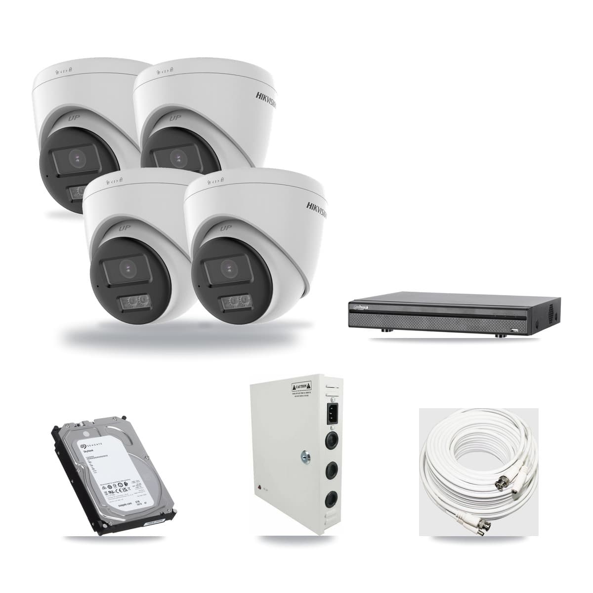 Hikvision & Dahua 8-Channel 5MP CCTV Kit — 4 DS-2CE78K0T-LTS Turret Cameras + 6TB Recording (DH-XVR5108H-4KL-X-8P Recorder) - Image 1