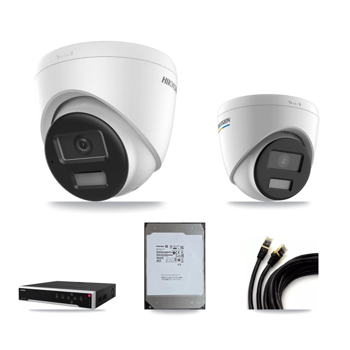Hikvision 32-Channel 2MP – 4K CCTV Kit — 4 2MP + 10 4K Turret Cameras + 2× 14TB Recording