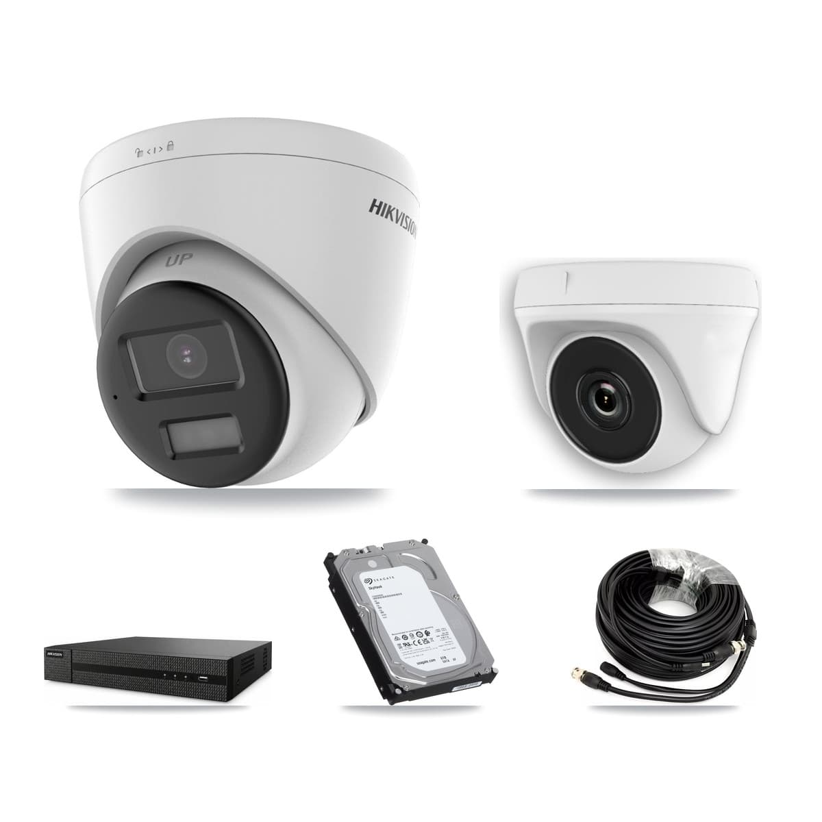 Hikvision 8-Channel 2MP – 4K CCTV Kit — 2 4K Turret + 2 White 2MP Dome Cameras + 6TB Recording (DVR-8CH Recorder)