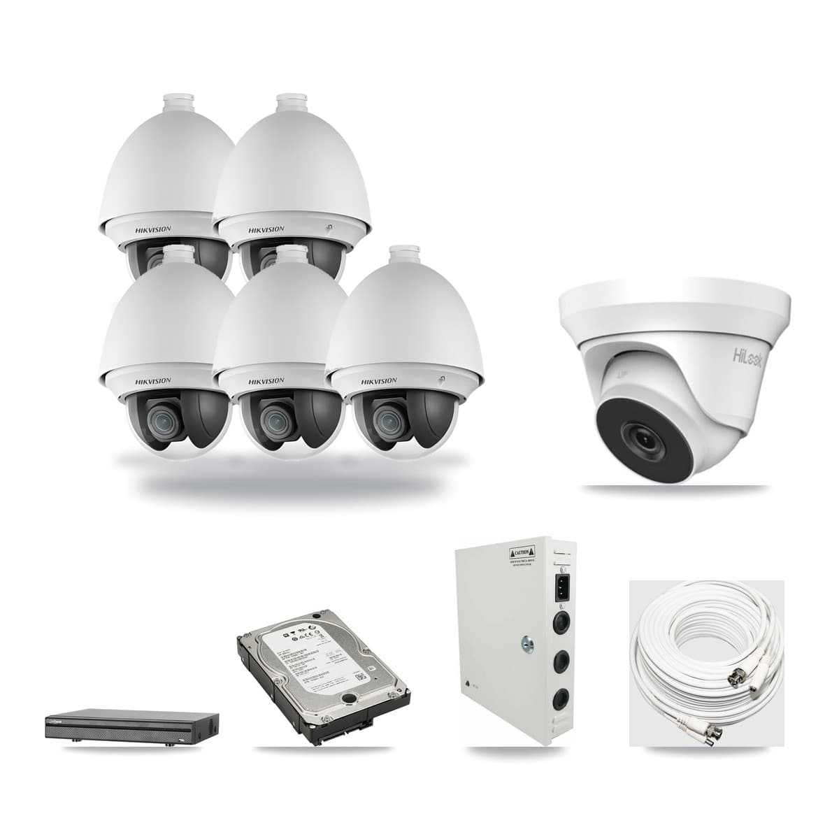 8-Channel 2MP – 4MP CCTV Kit — 5 2MP PTZ + 1 4MP Turret Cameras + 5TB Recording (DH-XVR5108H Recorder) - Image 1