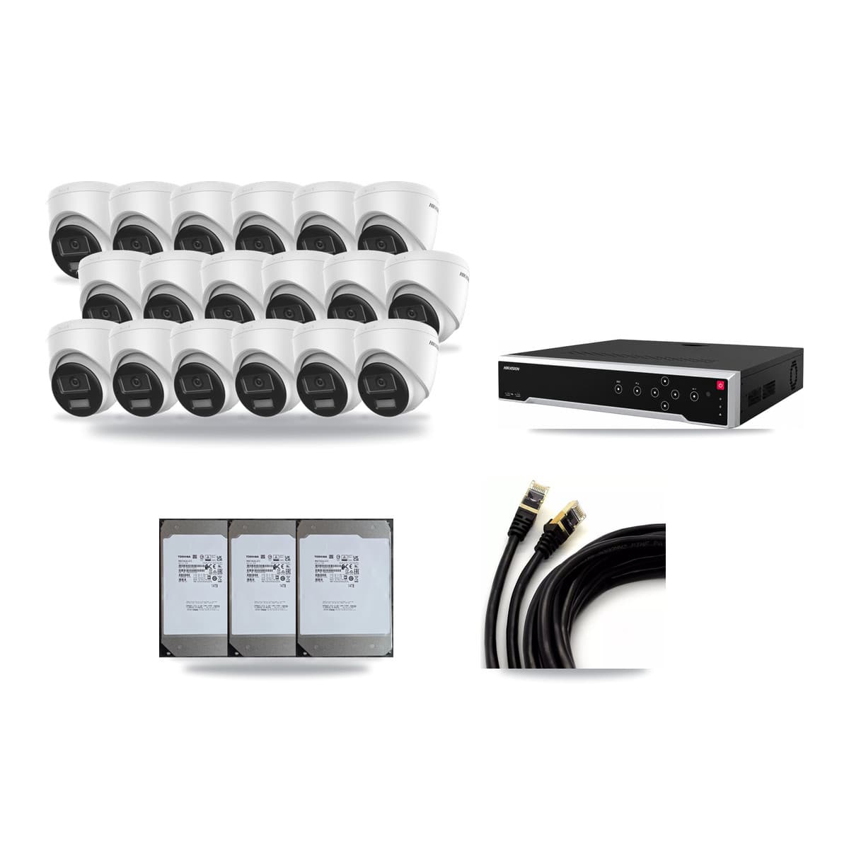 Hikvision 32-Channel 4K CCTV Kit — 18 DS-2CD1383G2-LIU Turret Cameras + 3× 14TB Recording (DS-7732NI-M4/24P Recorder) - Image 1