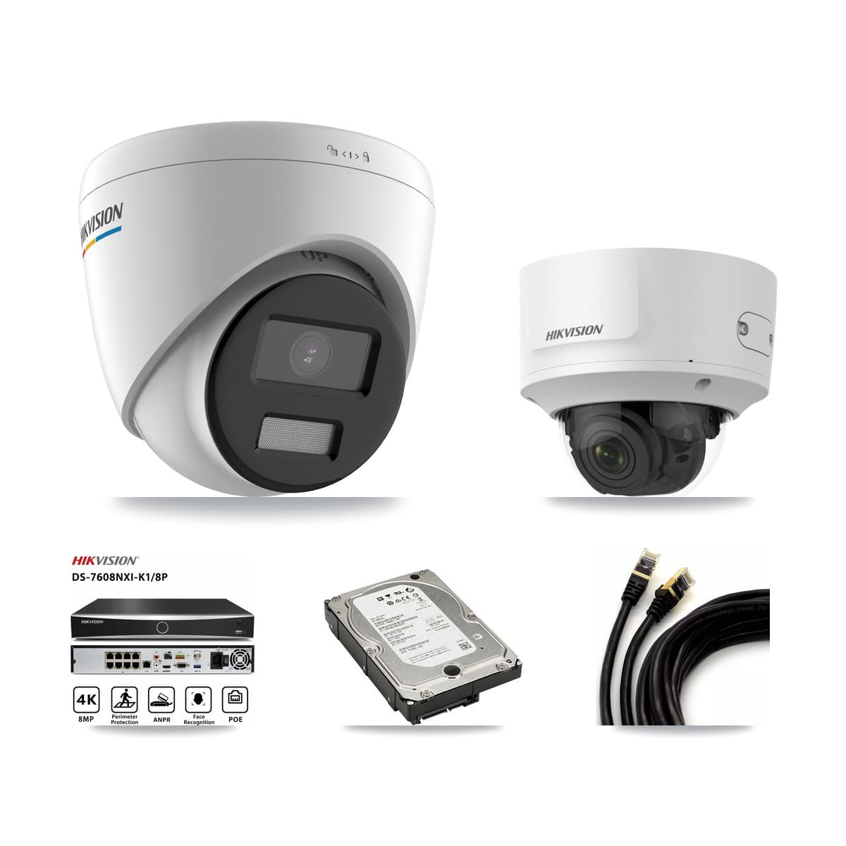 Hikvision 8-Channel 2MP CCTV Kit — 6 Turret + 1 Dome Cameras + 5TB Recording (DS-7608NXI Recorder)