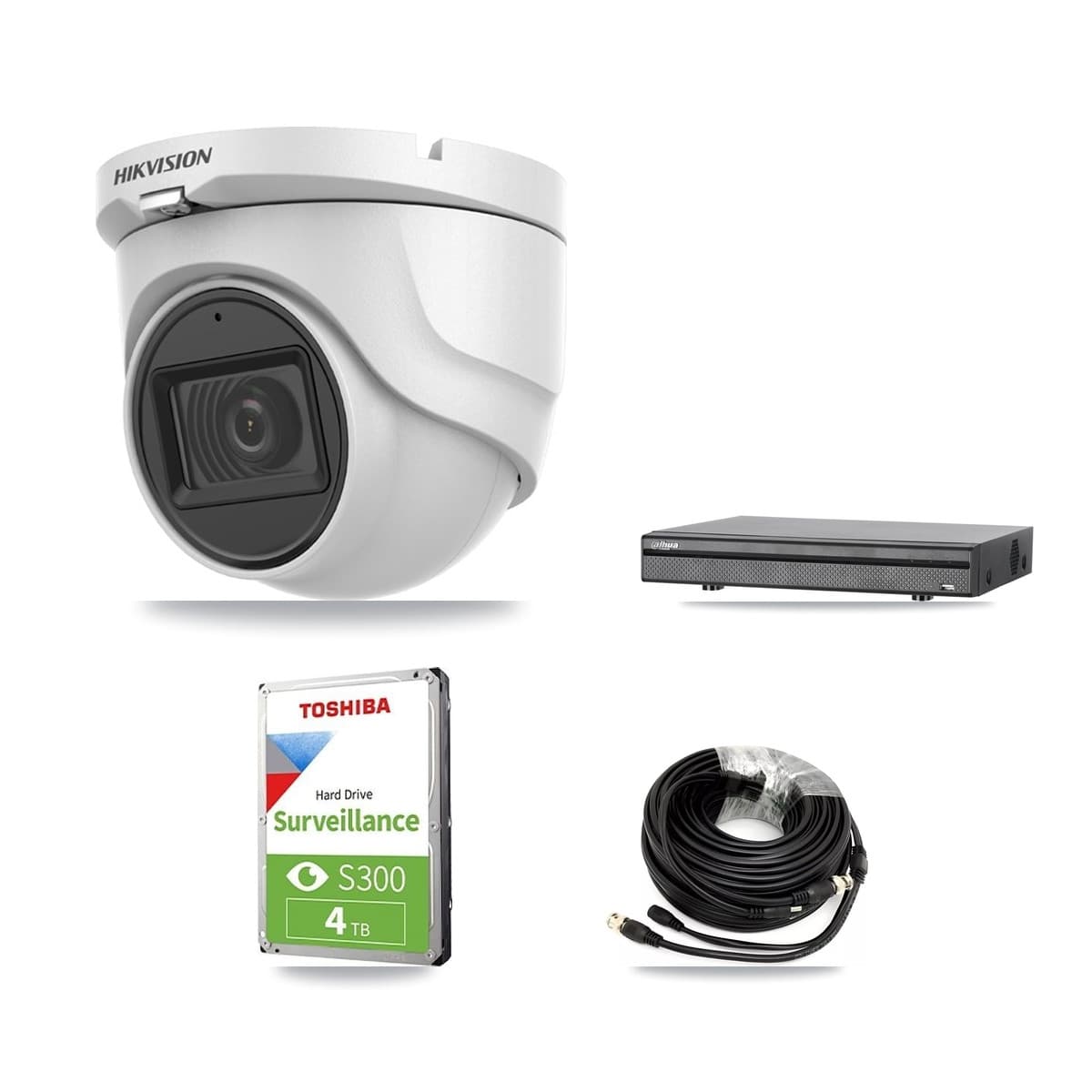 Hikvision & Dahua 8-Channel 5MP CCTV Kit — 3 DS-2CE76H0T Turret Cameras + 4TB Recording (DH-XVR5108H Recorder)