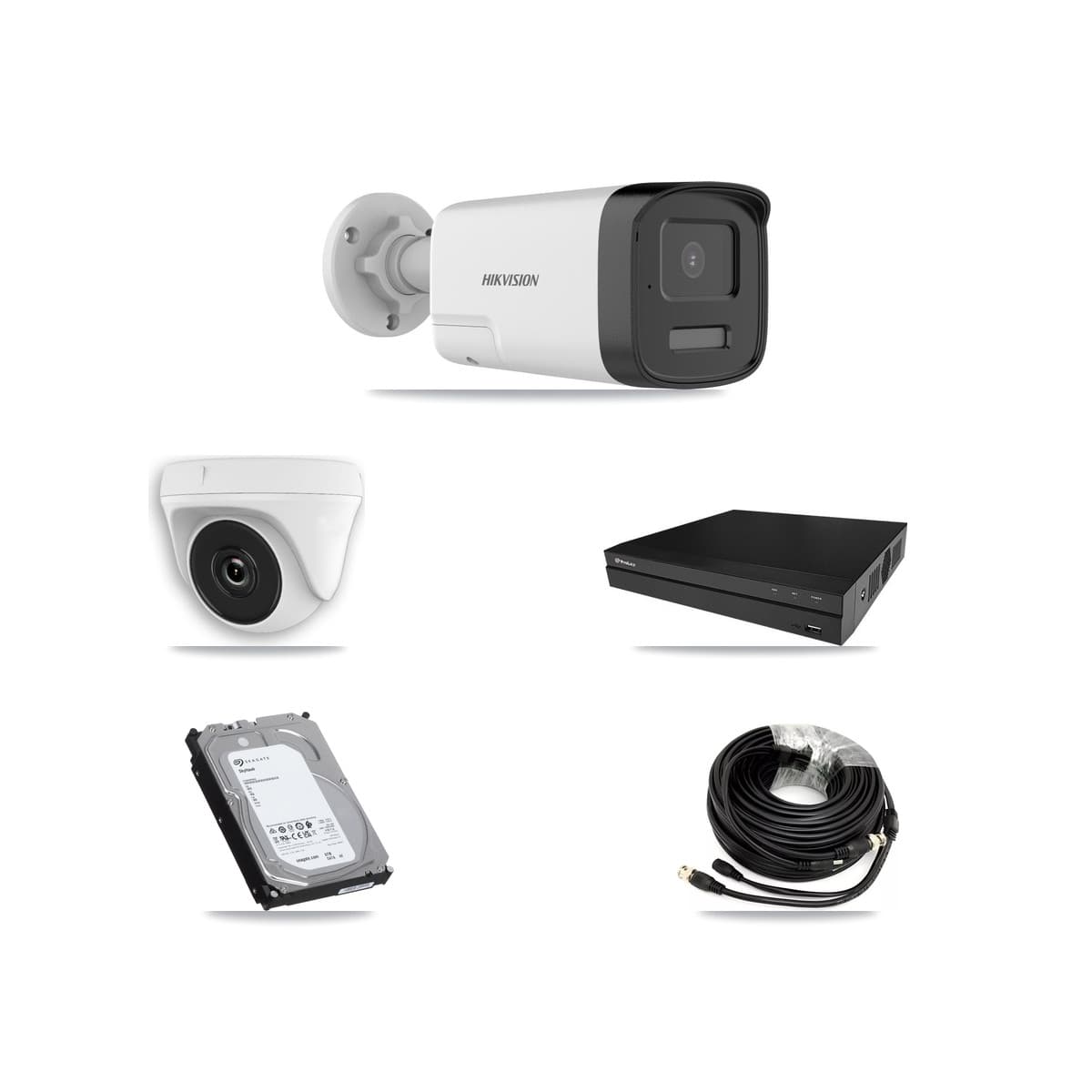 Hikvision & Prolux 8-Channel 2MP – 5MP CCTV Kit — 4 DS-2CE17K0T 5MP Bullet + 4 White HDT-2MP-N20W 2MP Dome Cameras + 6TB Recording