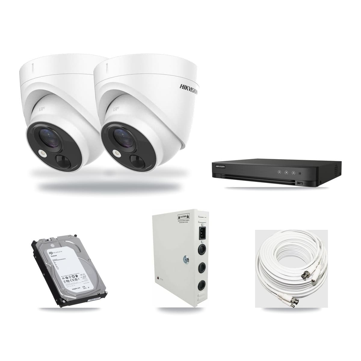 Hikvision 4-Channel 5MP CCTV Kit — 2 DS-2CE71H0T Turret Cameras + 6TB Recording (IDS-7204HUHI Recorder) - Image 1