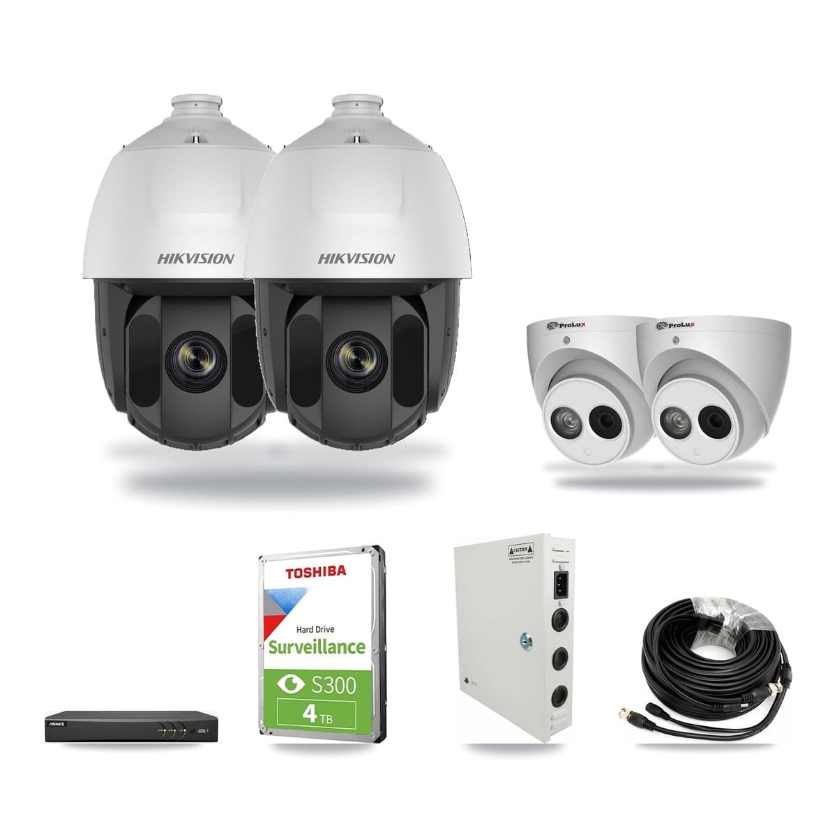 4-Channel 2MP – 4MP CCTV Kit — 2 2MP PTZ + 2 4MP Turret Cameras + 4TB Recording (AN-DV4-8MP Recorder) - Image 1